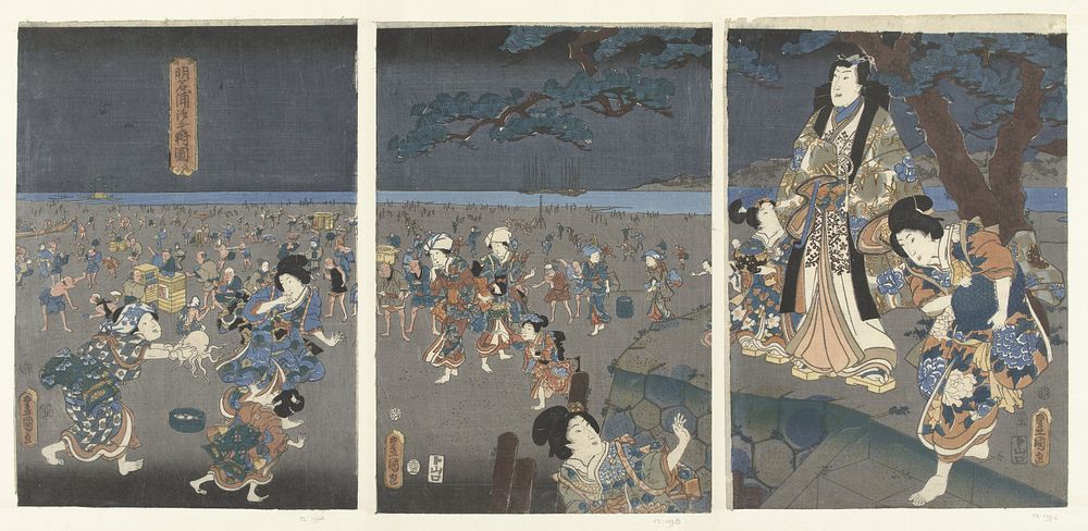 Schelpen rapen op het strand van Akashi (1855) by Utagawa Kunisada I and Yamaguchiya Tobei