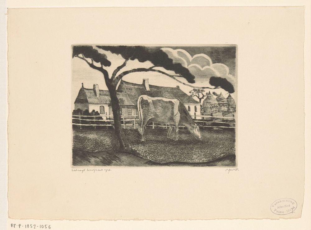 Grazende koe (1926) by Lodewijk Schelfhout and N V Roeloffzen and Hübner