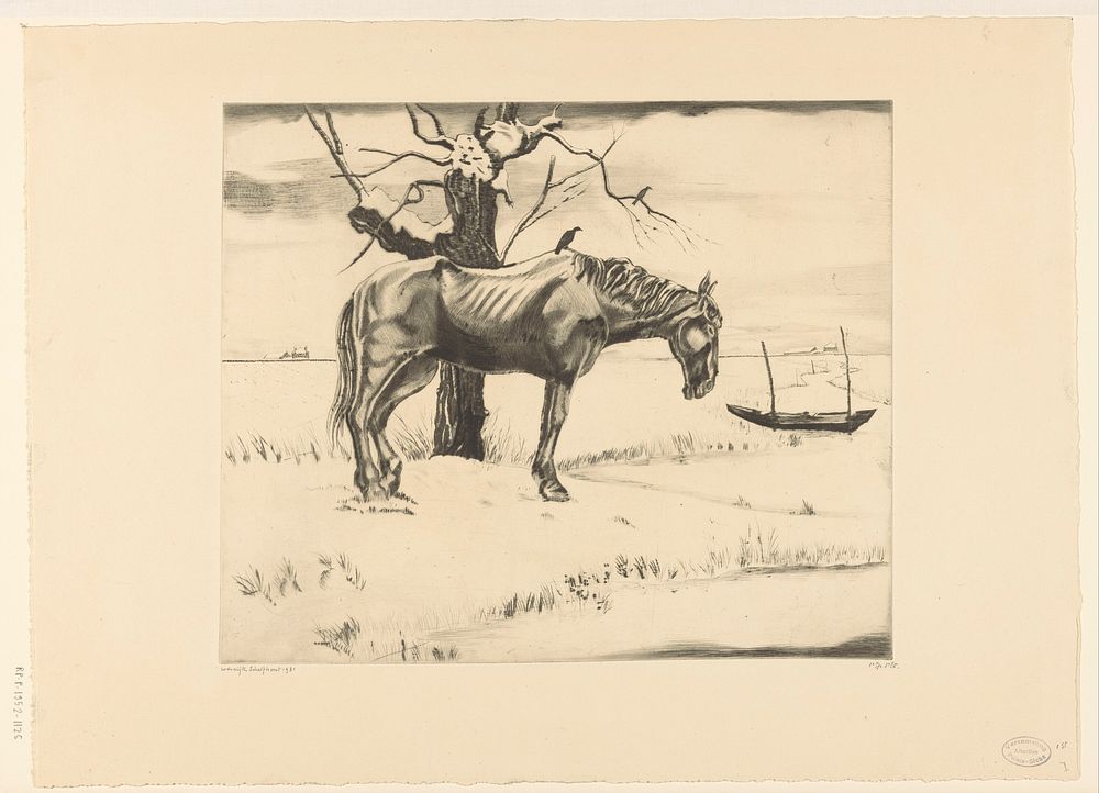 Paard in een besneeuwd landschap (1931) by Lodewijk Schelfhout and N V Roeloffzen and Hübner