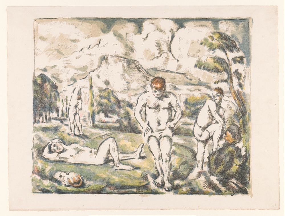 Badende mannen in een heuvellandschap (c. 1896 - c. 1898) by Paul Cézanne, Paul Cézanne, Auguste Clot and Henri Louis…