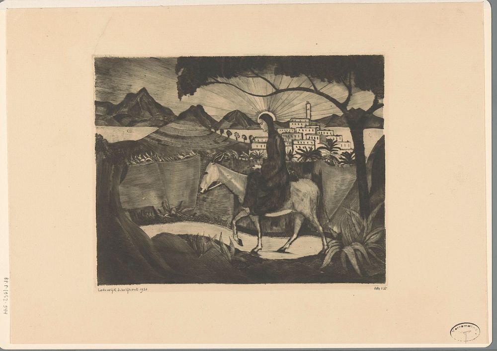 Corsicaanse vrouw op een ezel (1920) by Lodewijk Schelfhout and N V Roeloffzen and Hübner