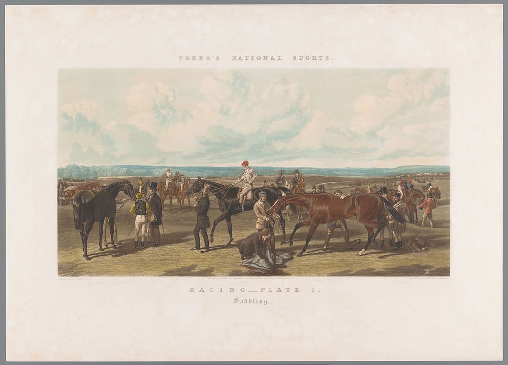 Paarden worden opgezadeld voor de race (1866) by John Harris, William Summers, John Frederick Herring I and George Thomas…
