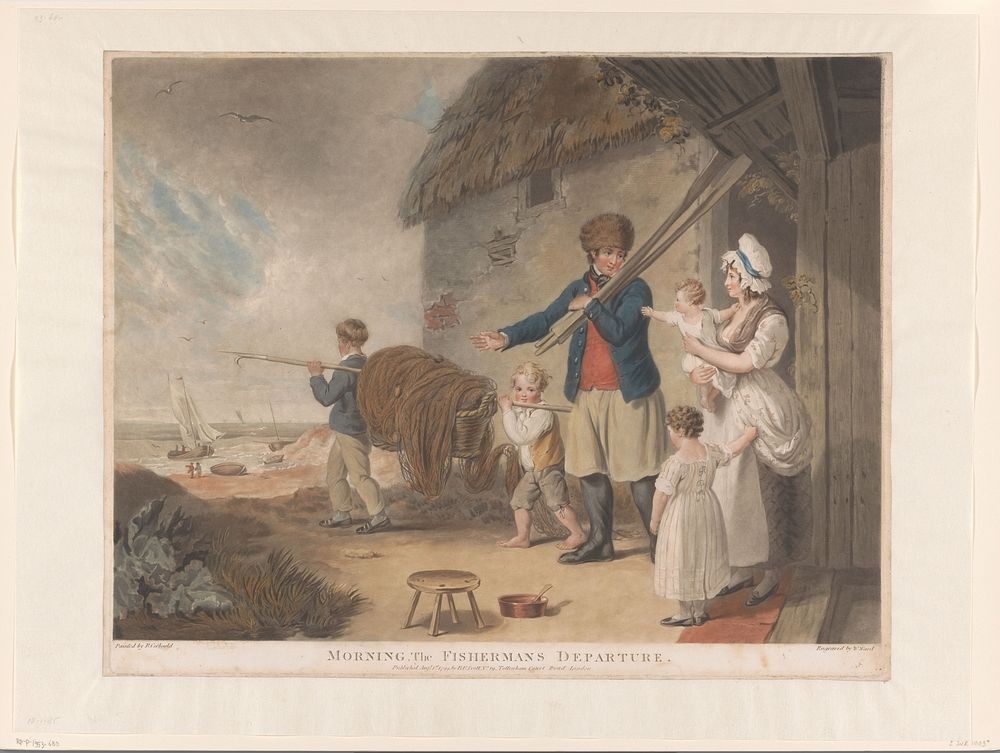 Visser neemt afscheid van zijn gezin om te gaan werken (1799) by William Ward, Richard Corbould and B F Scott