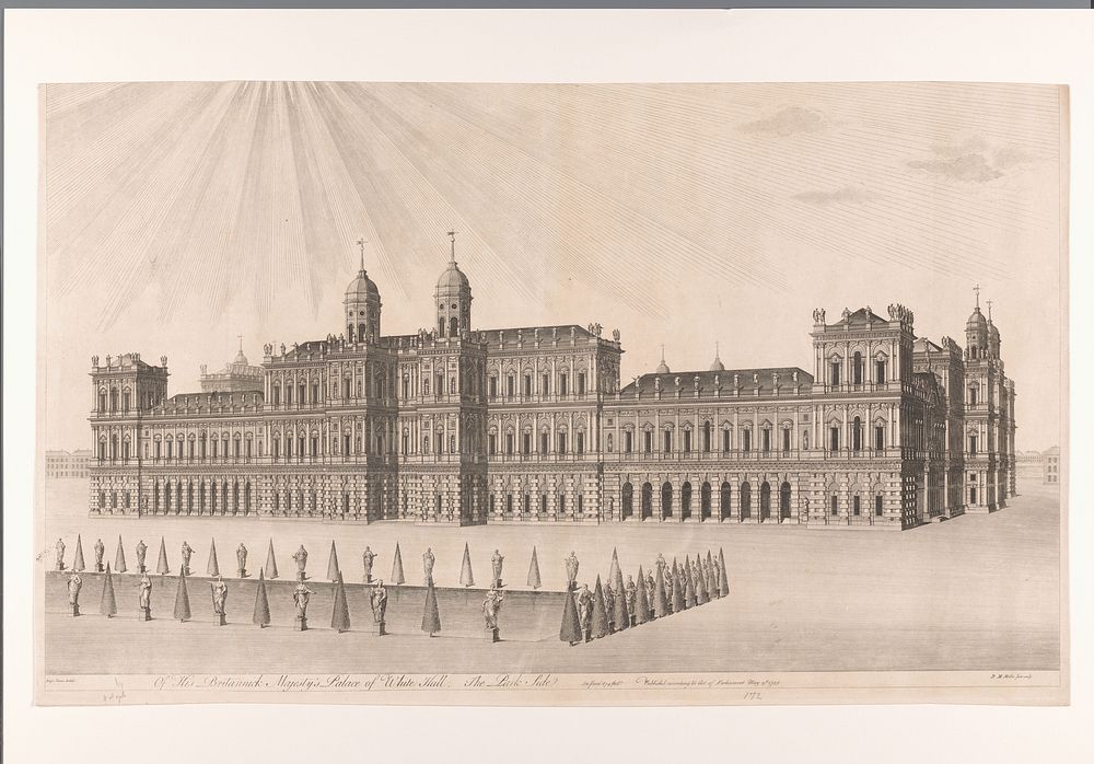 Gezicht op het Palace of Whitehall, gezien vanaf het water (1749) by D M Müller