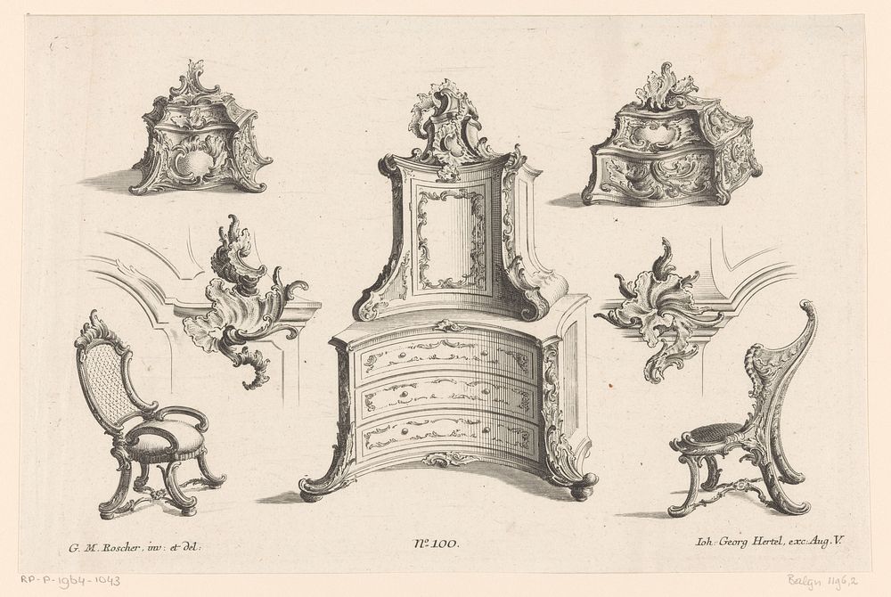 Kast en twee stoelen (1705 - 1775) by anonymous, Georg Michel Roscher and Johann Georg Hertel I