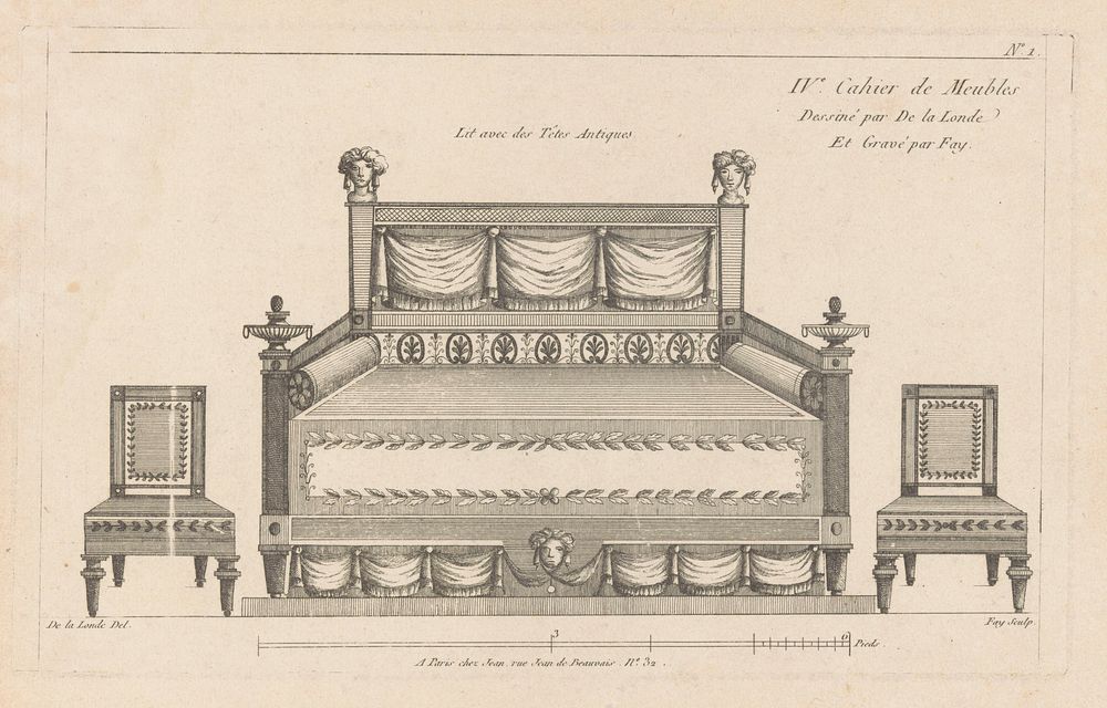 Bed en stoelen (1784 - 1796) by Jean Baptiste Fay, Richard de Lalonde and Mondhare and Jean