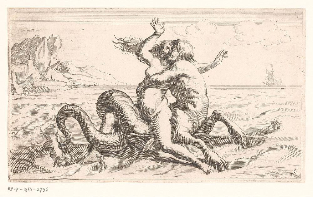 Triton ontvoert een vrouw (1628 - 1682) by Jean Lepautre and Adam Philippon