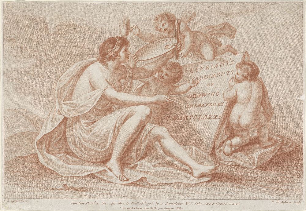 Titelprent met personificatie van de schilderkunst (1798) by Francesco Bartolozzi, Giovanni Battista Cipriani and Gaetano…