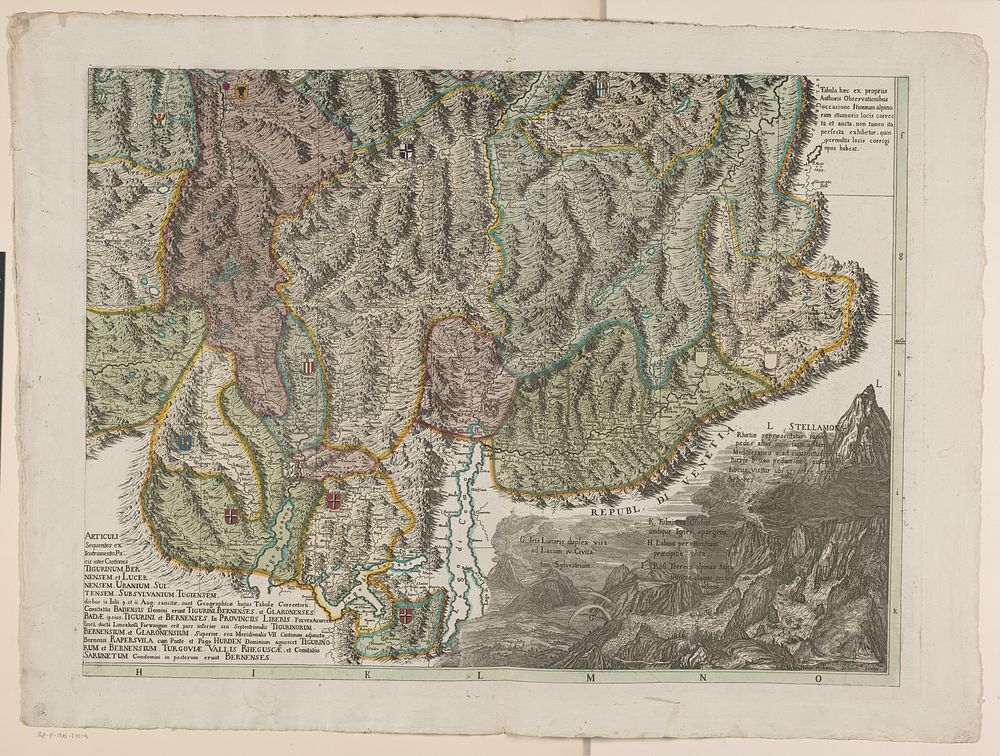 Deel van een vierdelige kaart van Zwitserland (rechtsonder) (1712) by Emanuel Schalch, Johann Heinrich Huber, Johann…