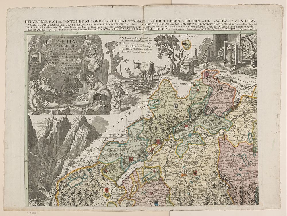 Deel van een vierdelige kaart van Zwitserland (linksboven) (1712) by Emanuel Schalch, Johann Heinrich Huber, Johann Melchior…