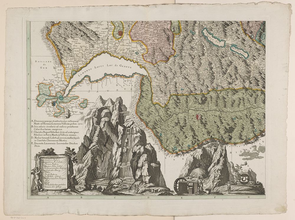 Deel van een vierdelige kaart van Zwitserland (linksonder) (1712) by Emanuel Schalch, Johann Heinrich Huber, Johann Melchior…