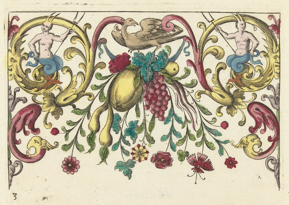 Guirlande met ondermeer een druiventros (1596 - 1633) by anonymous, Hieronymus Bang and Johann Christoph Weigel