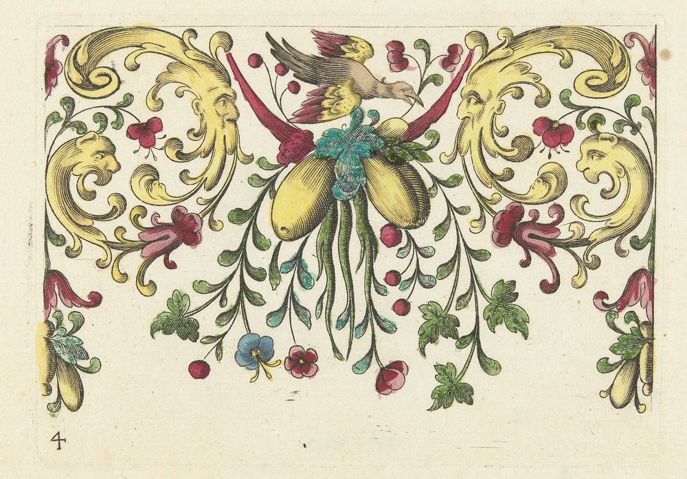 Guirlande tussen twee mascarons van bladranken (1596 - 1633) by anonymous, Hieronymus Bang and Johann Christoph Weigel
