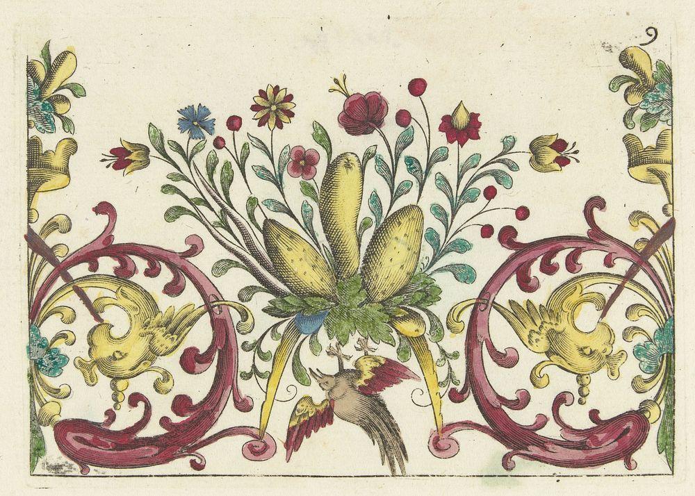 Guirlande met ondermeer twee gespikkelde vruchten (1596 - 1633) by anonymous, Hieronymus Bang and Johann Christoph Weigel