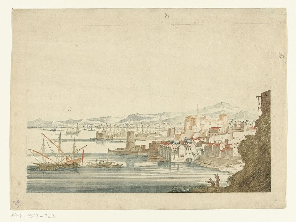 Gezicht op een Italiaanse haven (c. 1688 - c. 1706) by Jan van Call I and Jan van Call I
