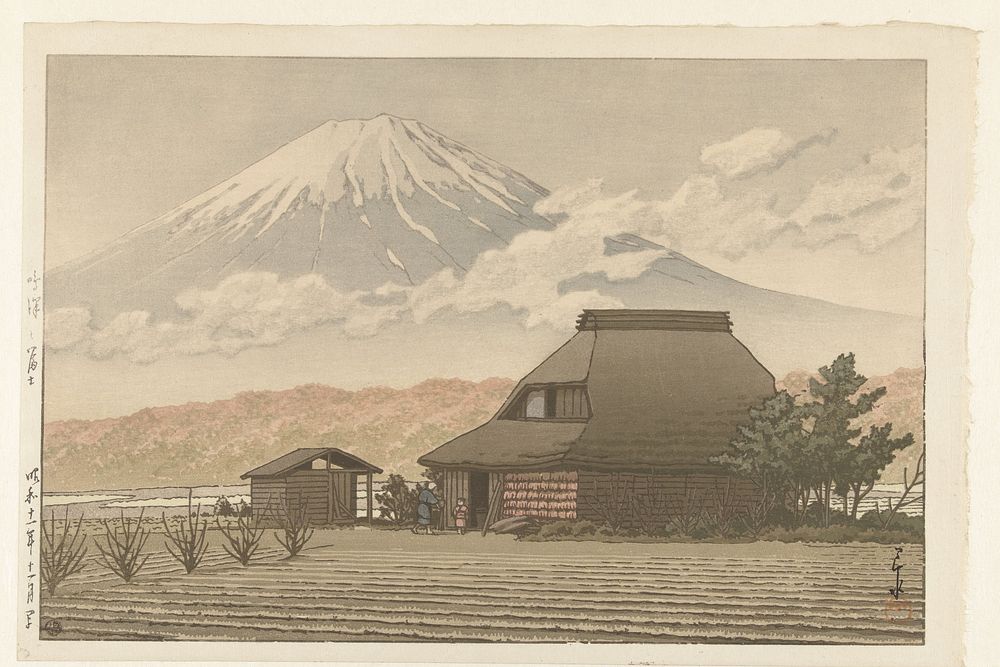 Fuji vanaf het dorp Narusawa (1936) by Kawase Hasui and Watanabe Shōzaburō