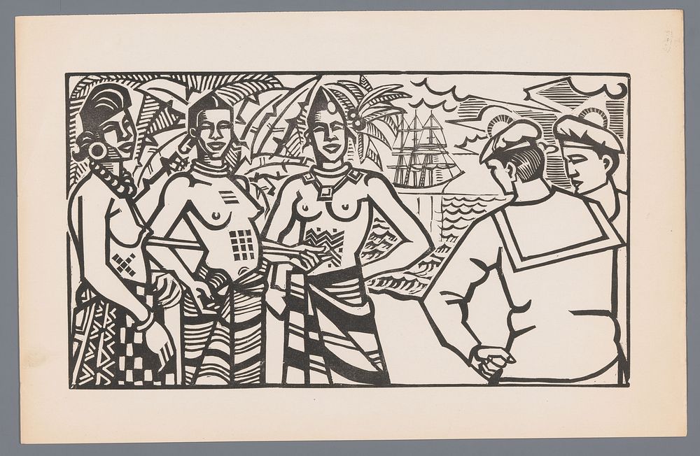 Drie vrouwen uit Afrika en twee matrozen (1925) by André Lhote and André Delpeuch