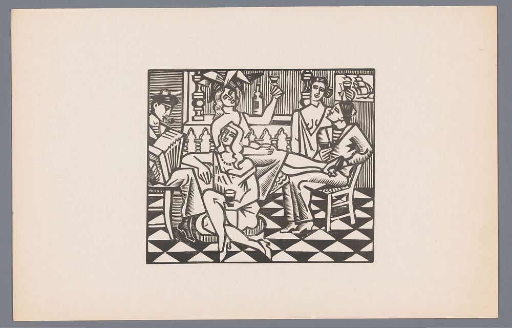 Twee matrozen en drie vrouwen in een café (1925) by André Lhote and André Delpeuch