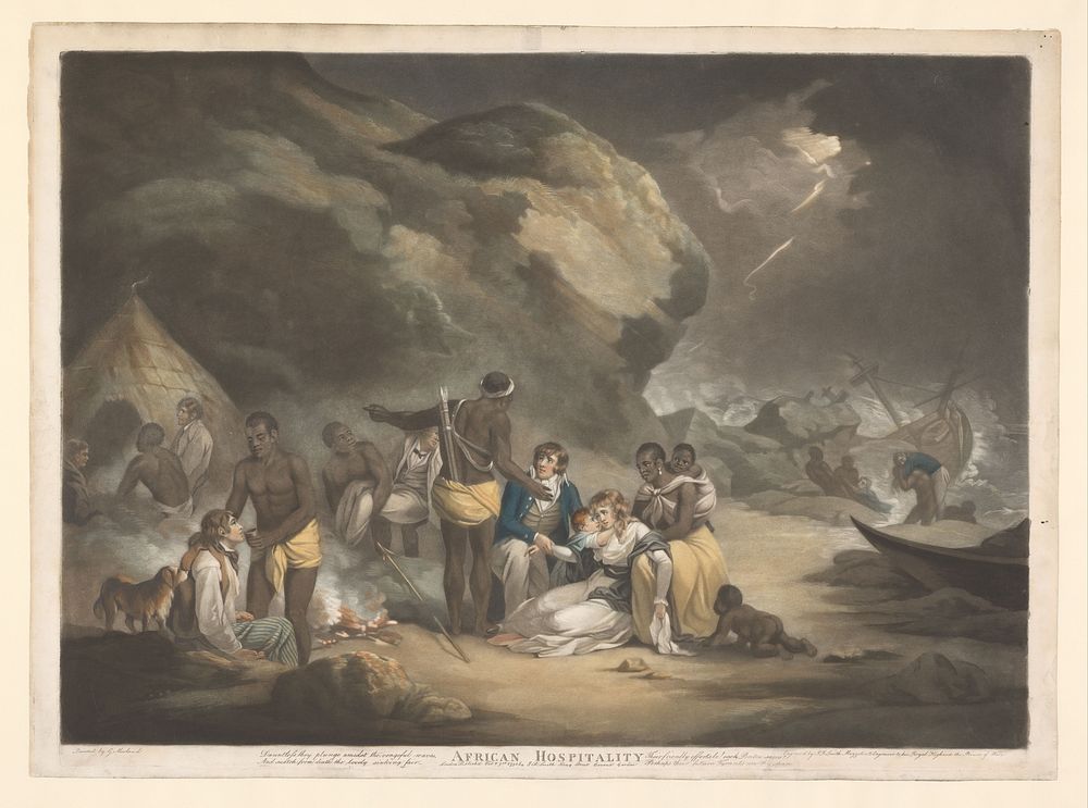 Afrikaanse mensen helpen Britse schipbreukelingen (1791) by John Raphael Smith, George Morland and John Raphael Smith
