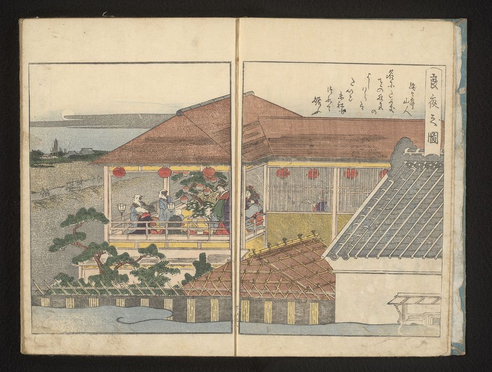 Kijkend naar de volle maan vanaf een balkon (1804) by Kitagawa Utamaro
