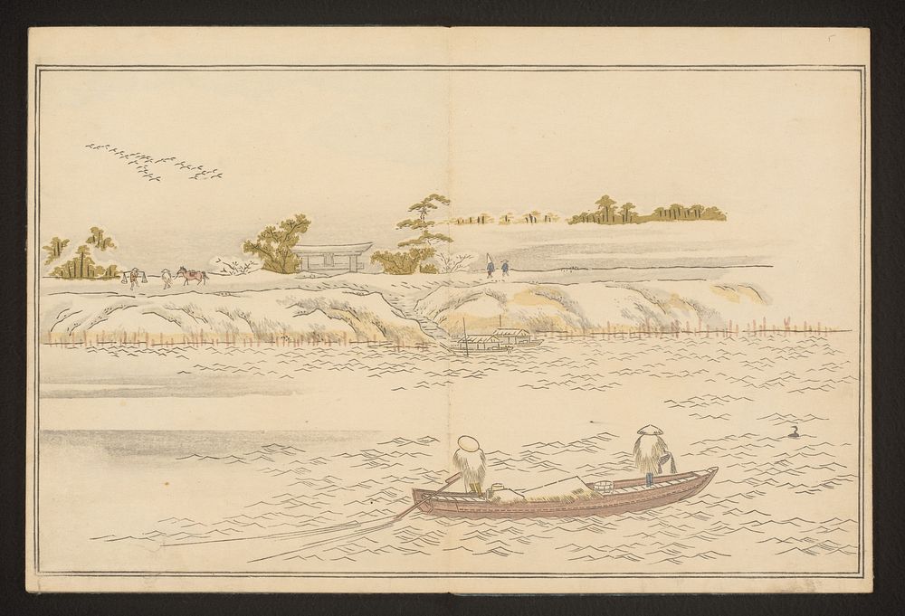 The banks of Sumida river in snow (1790) by Kitagawa Utamaro and Tsutaya Juzaburo Koshodo