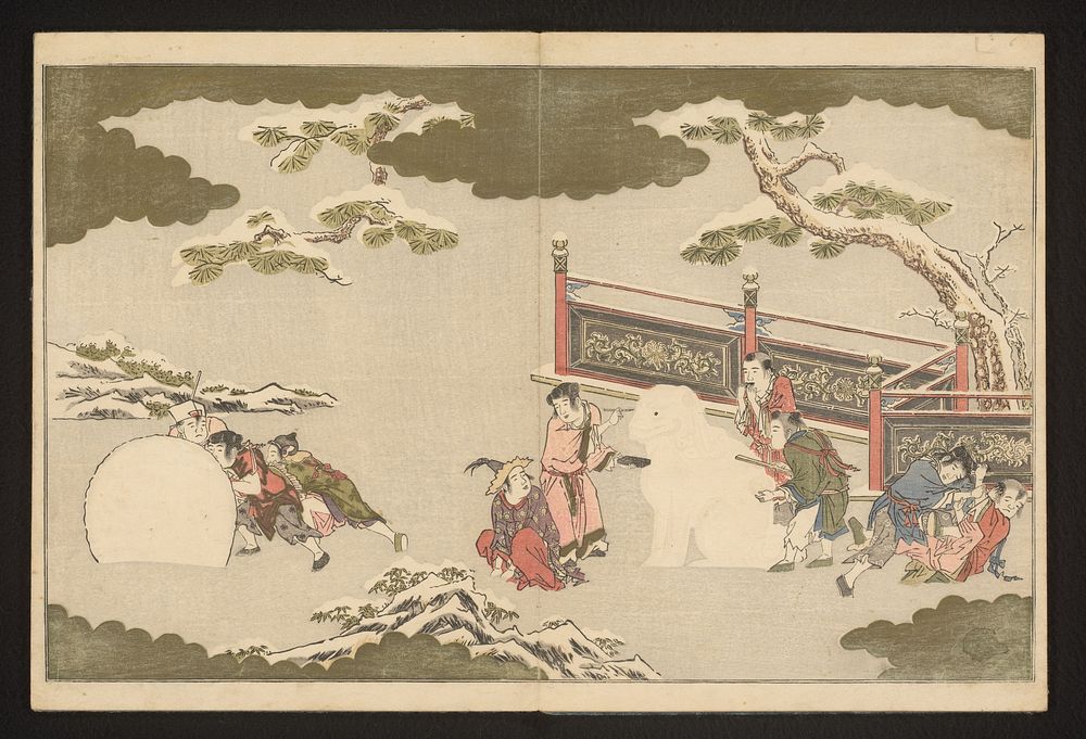 Chinese boys playing in the snow (1790) by Kitagawa Utamaro and Tsutaya Juzaburo Koshodo