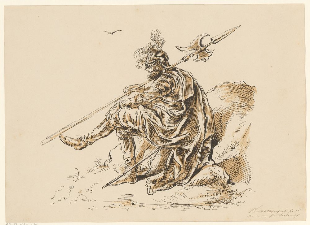 Zittende krijgsman met hellebaard (1832 - 1897) by Alexander Ver Huell and Alexander Ver Huell