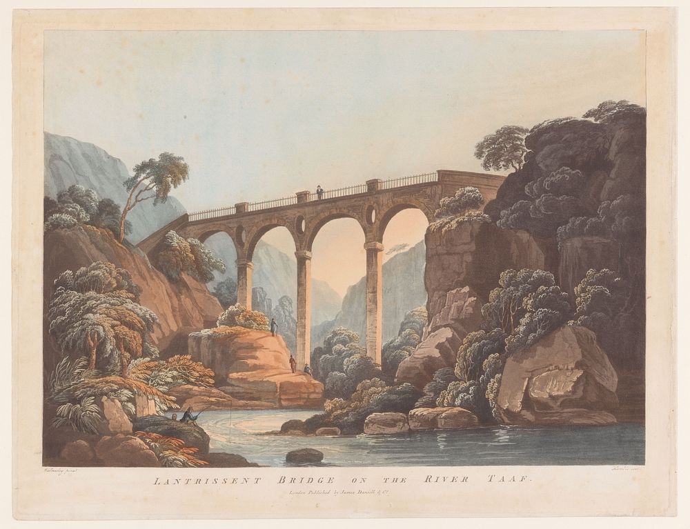 Llantrisant Bridge over de Taff (1780 - 1820) by J Hamble, Thomas Walmsley and James Daniell