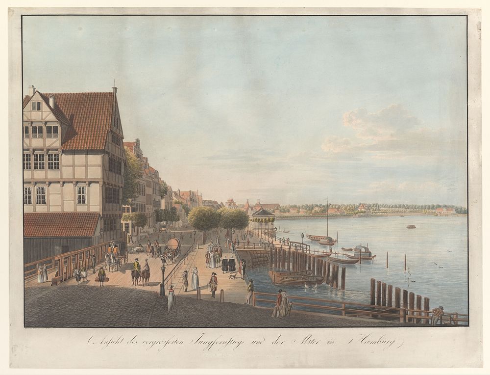 Gezicht op de Jungfernstieg te Hamburg (1799 - 1877) by Leopold Beyer