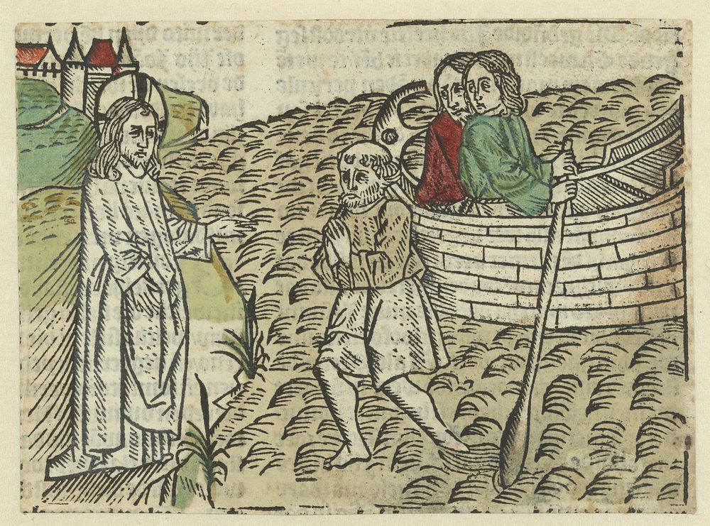 Petrus loopt op het water naar Christus (1485 - 1491) by Meester van Antwerpen I
