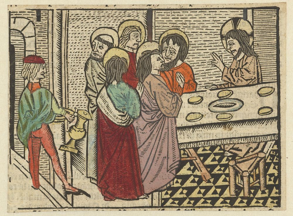 Christus en zijn discipelen in het huis van de Farizeeër weigeren de rituele handwassing (1482 - 1484) by Meester van Gouda…
