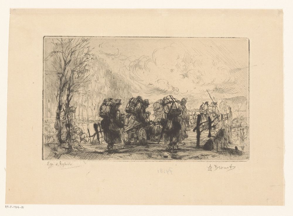 Militairen op een brug (1882 - 1941) by Auguste Brouet