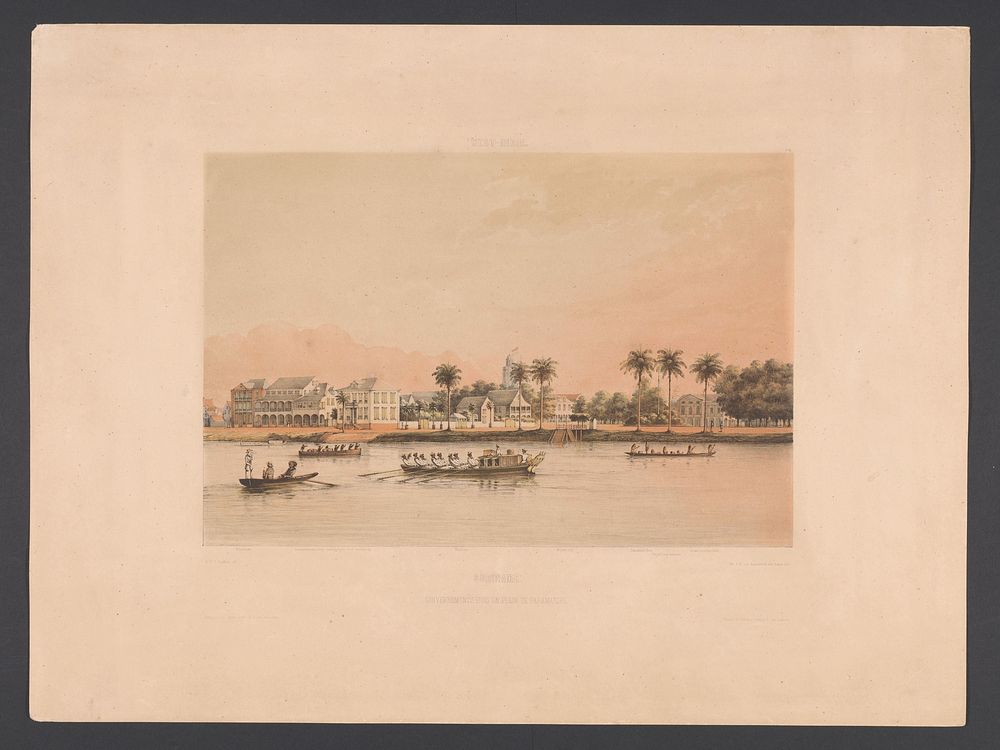 Waterkant met gouverneurshuis te Paramaribo (1860 - 1862) by jonkheer Jacob Eduard van Heemskerck van Beest, Gerard…