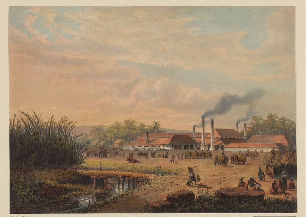Gezicht op de suikerfabriek in Pangka (1869) by Johan Conrad Greive, Abraham Salm and Frans Buffa en Zonen