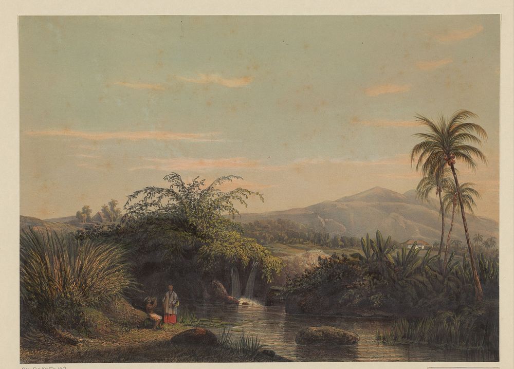 Twee figuren bij een drinkplaats op Java (1869) by Johan Conrad Greive, Abraham Salm and Frans Buffa en Zonen