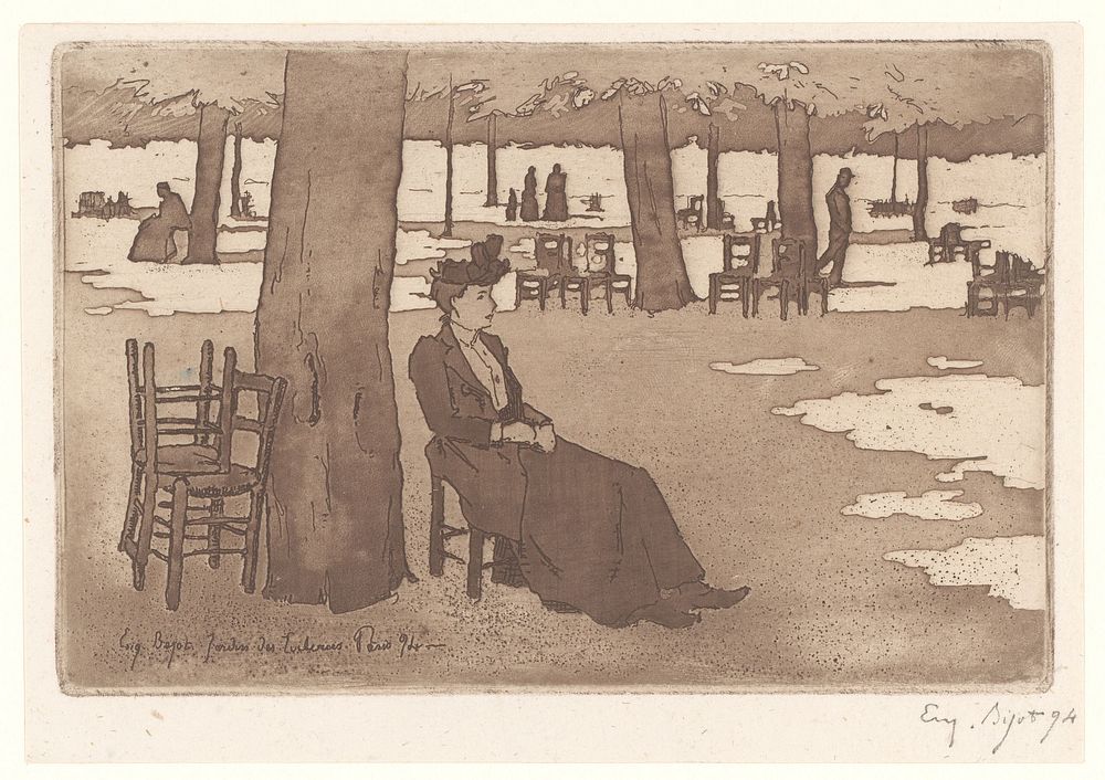 Vrouw in de Tuin van de Tuileriën in Parijs (1894) by Eugène Bejot