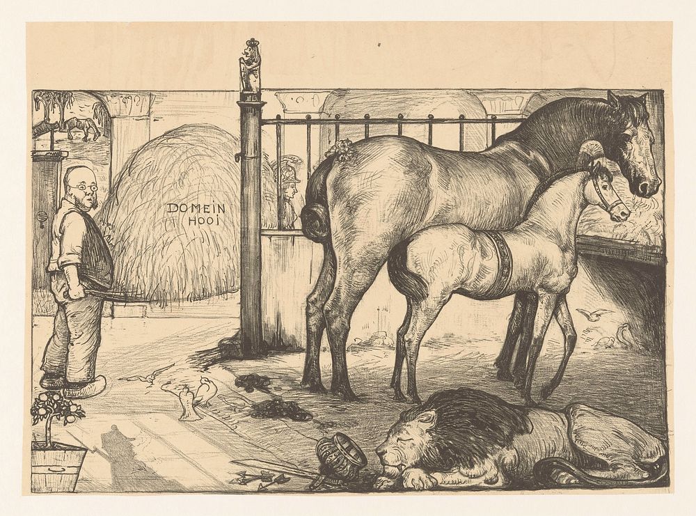 Twee paarden bij een hooiruif in een stal (1899) by Richard Nicolaüs Roland Holst
