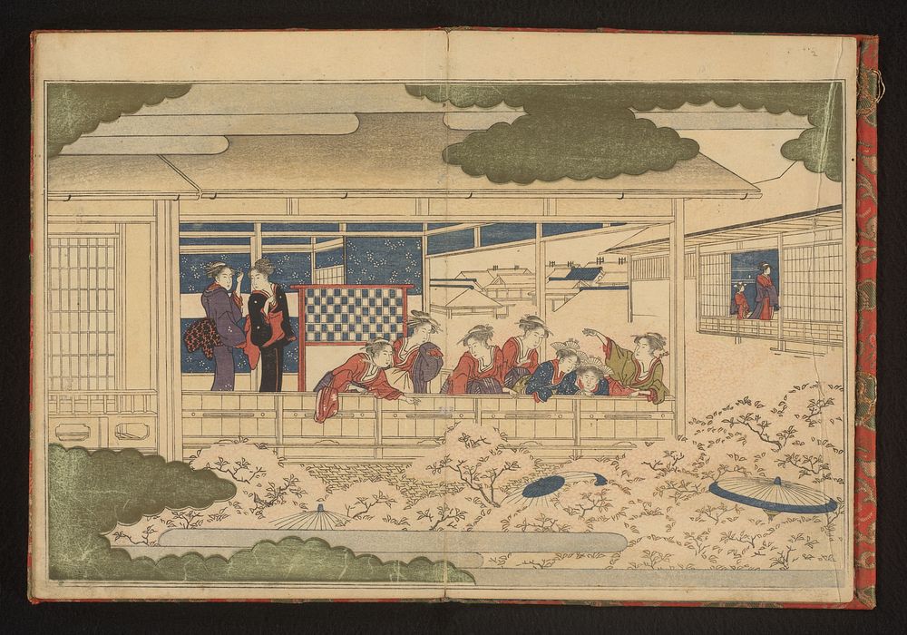 Viewing the parade down the main street, Nakanochô, in the Yoshiwara pleasure quarter (1790) by Kitagawa Utamaro and Tsutaya…