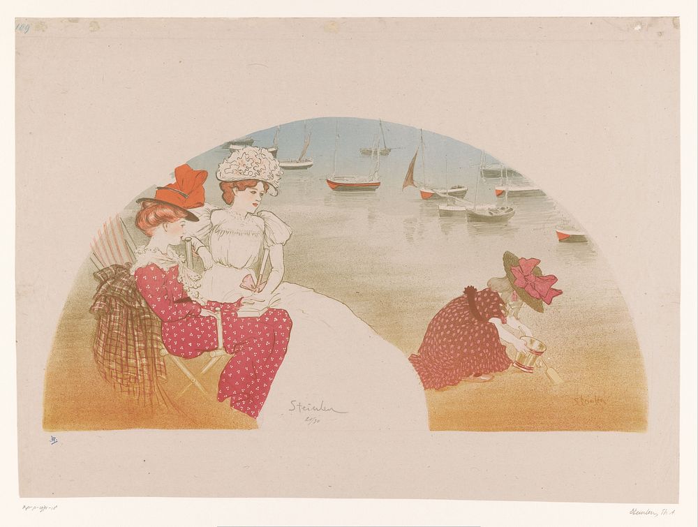 Twee vrouwen en een kind aan zee (1900) by Théophile Alexandre Steinlen and Lemercier
