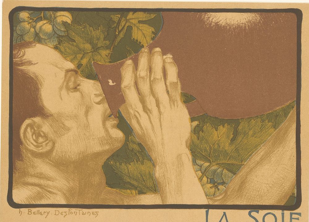 Dorstige man drinkt uit een kruik (1899) by Henri Jules Ferdinand Bellery Desfontaines, Imprimerie De Vaugirard and Emile…