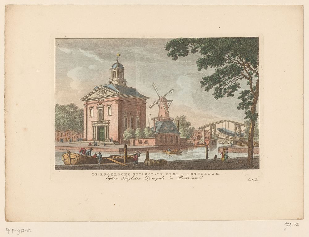 Gezicht op de Engelse kerk te Rotterdam (1824 - 1825) by Carel Frederik Bendorp I, Jan Bulthuis and Evert Maaskamp
