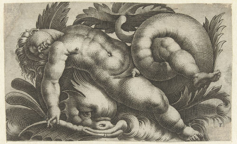 Slapende putto op dolfijn (1580 - 1608) by Giovanni Andrea Maglioli, Giovanni Andrea Maglioli and anonymous