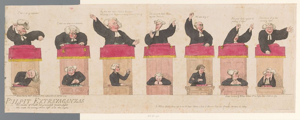 Zeven predikende geestelijken (1789) by anonymous, George Moutard Woodward and William Holland