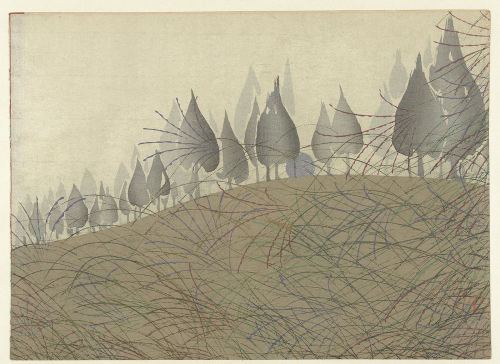 Landschap met maan (1900 - 1910) by Tsuda Seifû