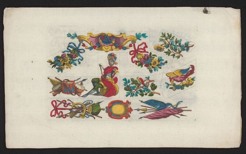 Bloemen, vogels en een man in harnas (1735 - 1750) by anonymous and Joh Christoph Schmidhammer