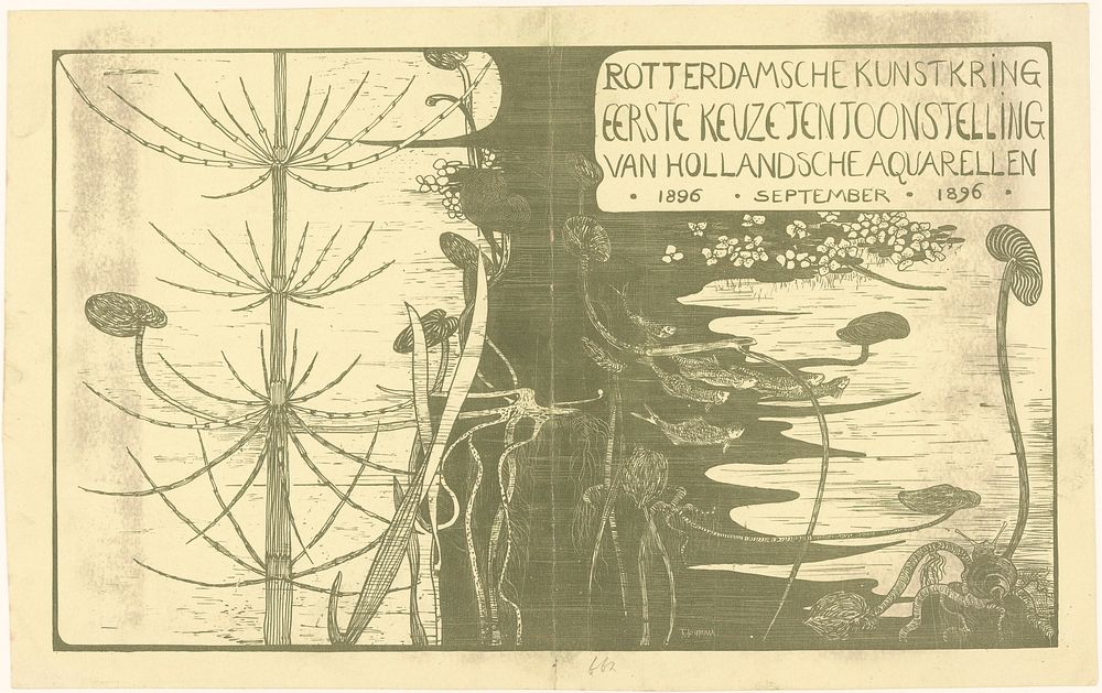 Catalogusomslag met waterplanten (in or before 1896) by Theo van Hoytema