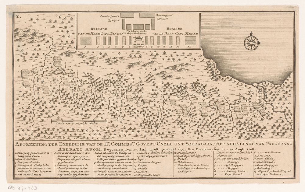 Kaart van de expeditie van Govert Knol om Pangerang Depati Anom op te halen (1724 - 1726) by Jacob van der Schley…