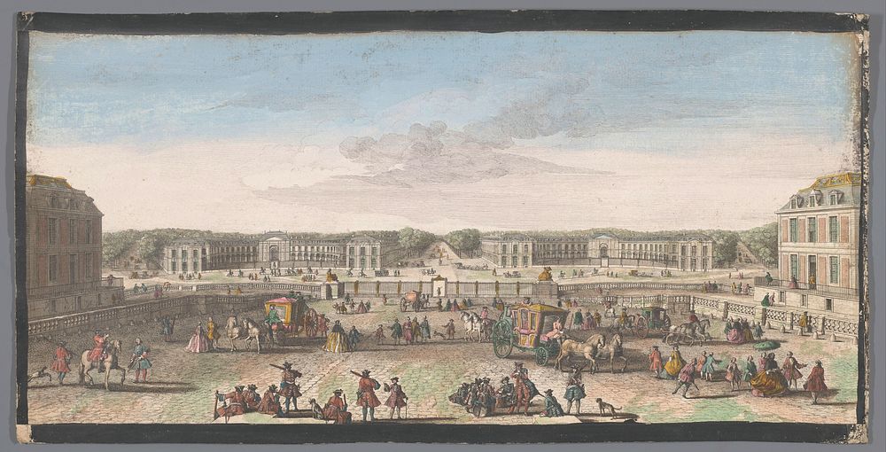 Gezicht op de stallen van het Paleis van Versailles (1700 - 1799) by anonymous and Jacques Rigaud