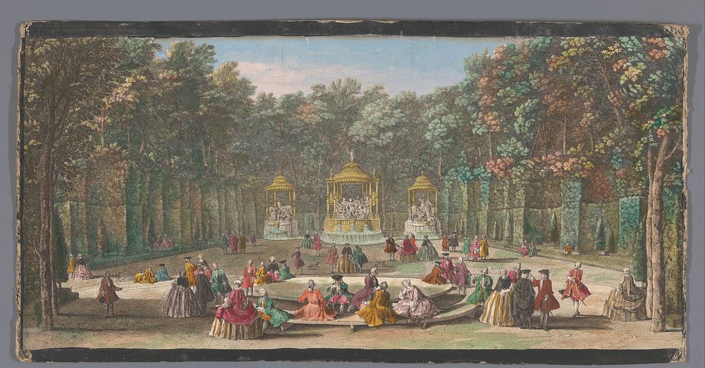 Gezicht op het Bosquet des Bains d’Apollon in de Tuin van Versailles (c. 1691 - after 1753) by Jacques Rigaud, Jacques…