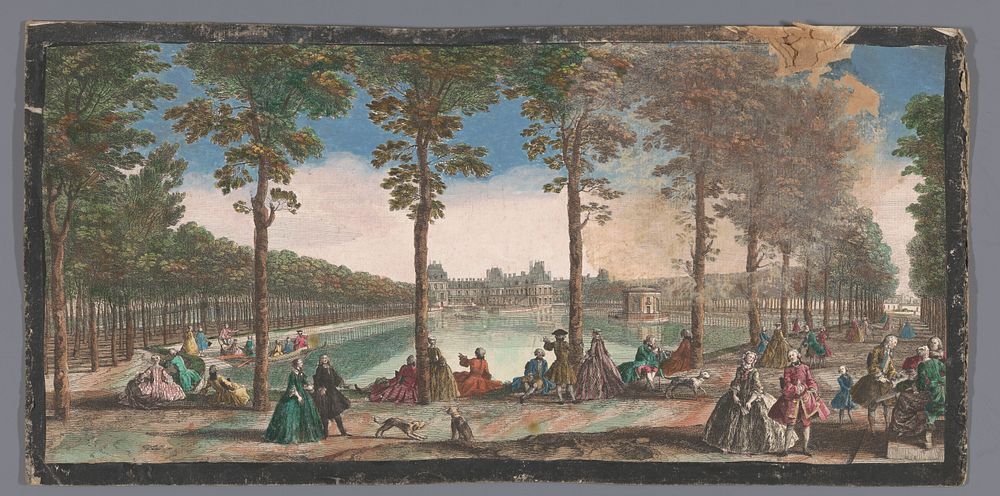 Gezicht op de vijver van de tuin van het Palais de Fontainebleau (1700 - 1799) by anonymous and Jacques Rigaud
